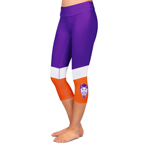 NSU Demons Vive La Fete Game Day Collegiate Ankle Color Block Women Purple Orange Capri Leggings - Vive La Fête - Online Apparel Store
