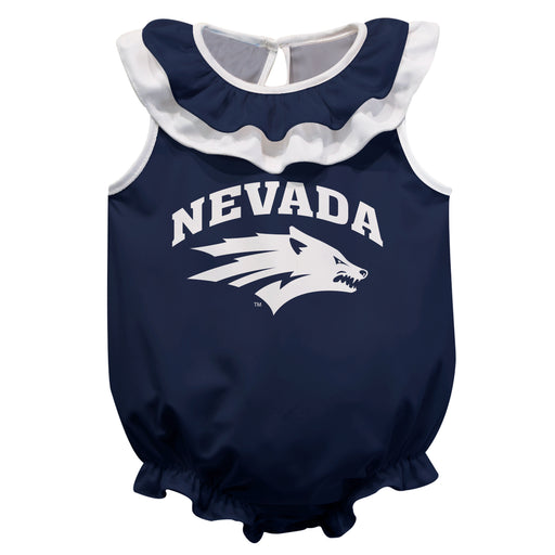 University of Nevada Reno Wolfpack Navy Sleeveless Ruffle Onesie Logo Bodysuit by Vive La Fete