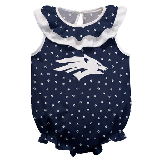 Nevada Wolfpack UNR Swirls Navy Sleeveless Ruffle Onesie Logo Bodysuit