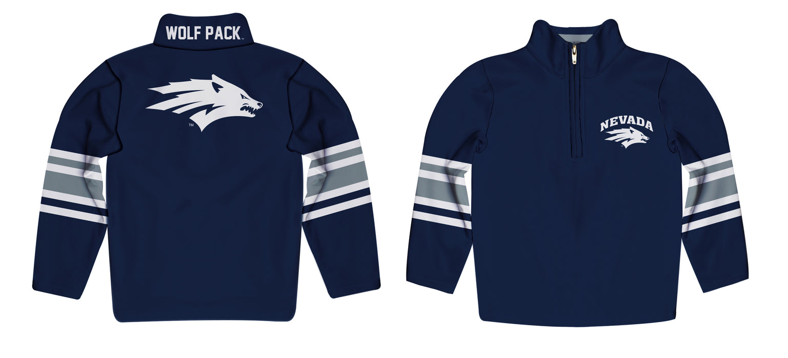 University of Nevada, Reno Wolfpack Vive La Fete Game Day Navy Quarter Zip Pullover Stripes on Sleeves - Vive La Fête - Online Apparel Store