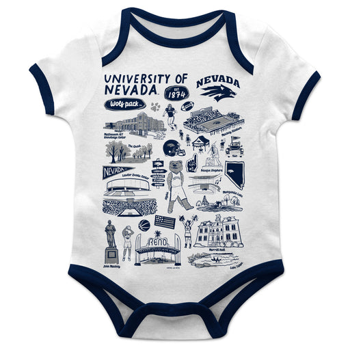 University of Nevada Reno Wolfpack Hand Sketched Vive La Fete Impressions Artwork Infant White Short Sleeve Onesie Bodys