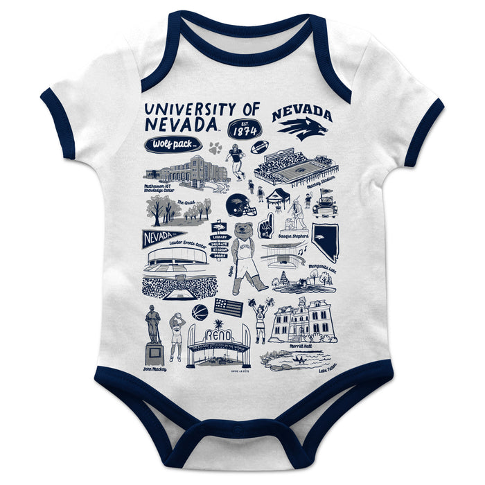 University of Nevada Reno Wolfpack Hand Sketched Vive La Fete Impressions Artwork Infant White Short Sleeve Onesie Bodys