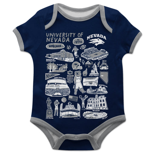University of Nevada Reno Wolfpack Hand Sketched Vive La Fete Impressions Artwork Infant Navy Short Sleeve Onesie Bodysu
