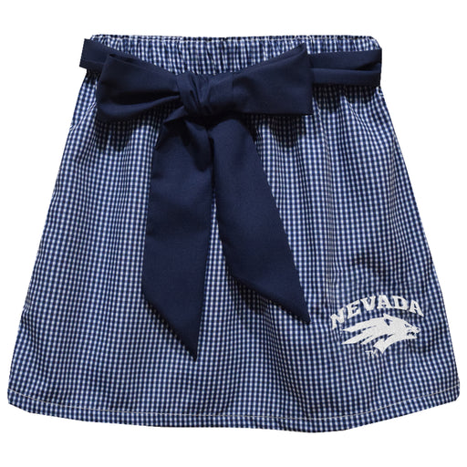 University of Nevada Reno Wolfpack Embroidered Navy Gingham Skirt With Sash