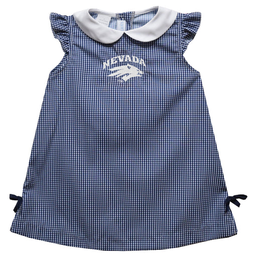 University of Nevada Reno Wolfpack Embroidered Navy Gingham A Line Dress