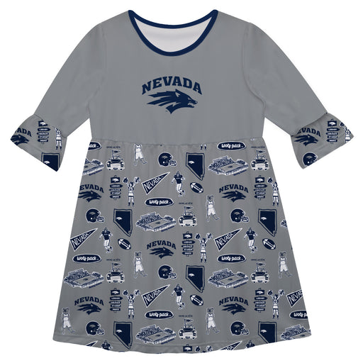 Nevada Reno Wolfpack 3/4 Sleeve Solid Gray Repeat Print Hand Sketched Vive La Fete Impressions Artwork on Skirt