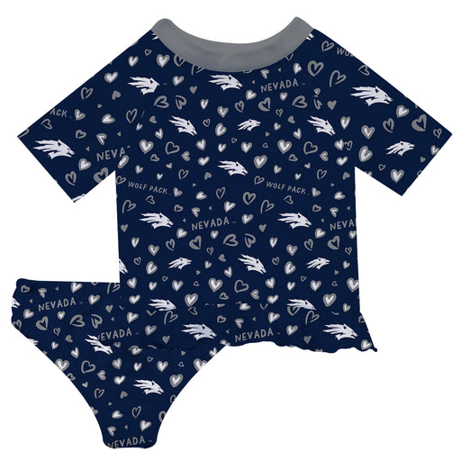 University of Nevada Reno Wolfpack Vive La Fete All Over Logo Navy Long Sleeve Bikini Set