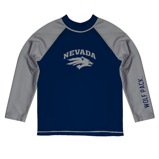 Nevada Wolfpack UNR Vive La Fete Logo Blue Gray Long Sleeve Raglan Rashguard
