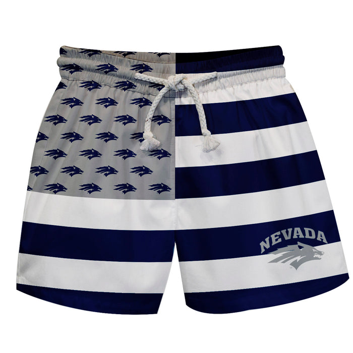 Nevada Wolfpack UNR Vive La Fete Game Day Blue White Gray Flag Swimtrunks V1