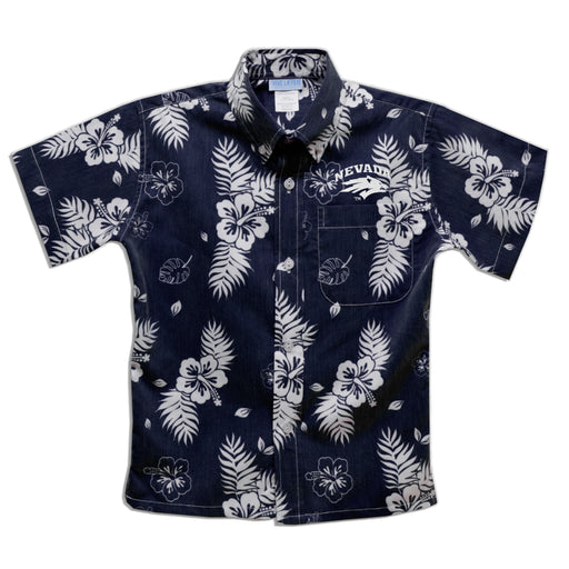 University of Nevada Reno Wolfpack Navy Hawaiian Short Sleeve Button Down Shirt