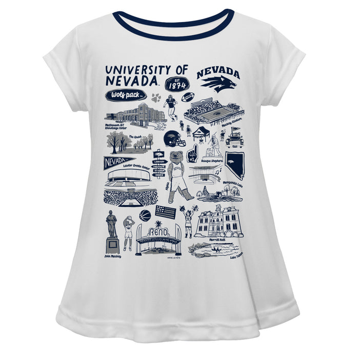 University of Nevada Reno Wolfpack Hand Sketched Vive La Fete Impressions Artwork White Short Sleeve Top