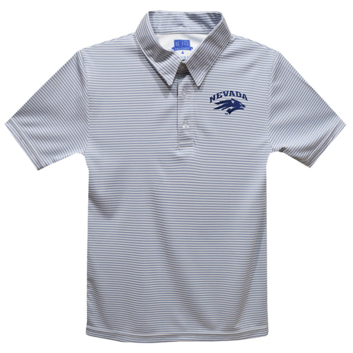 University of Nevada Reno Wolfpack Embroidered Gray Stripes Short Sleeve Polo Box Shirt