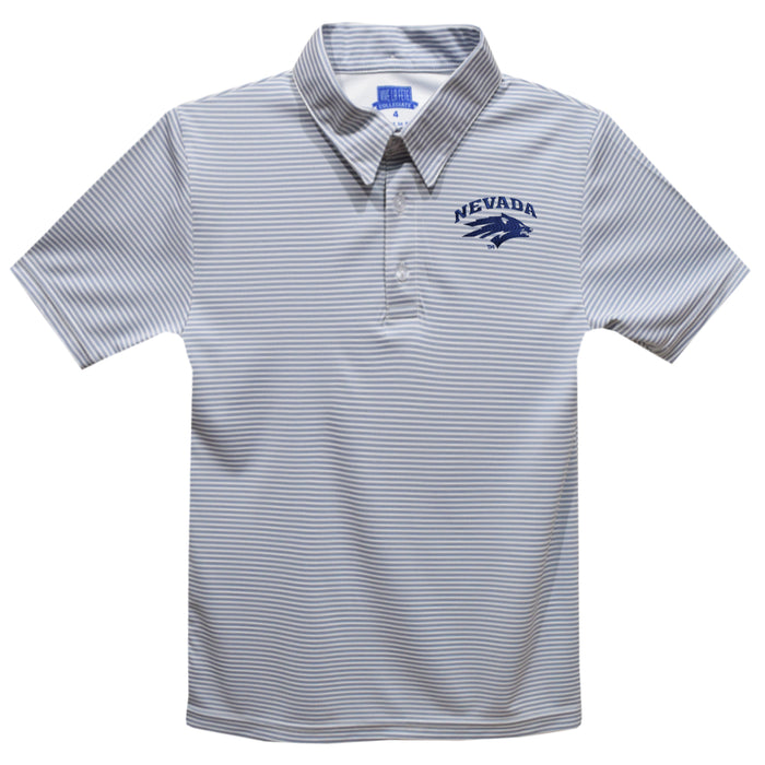 University of Nevada Reno Wolfpack Embroidered Gray Stripes Short Sleeve Polo Box Shirt