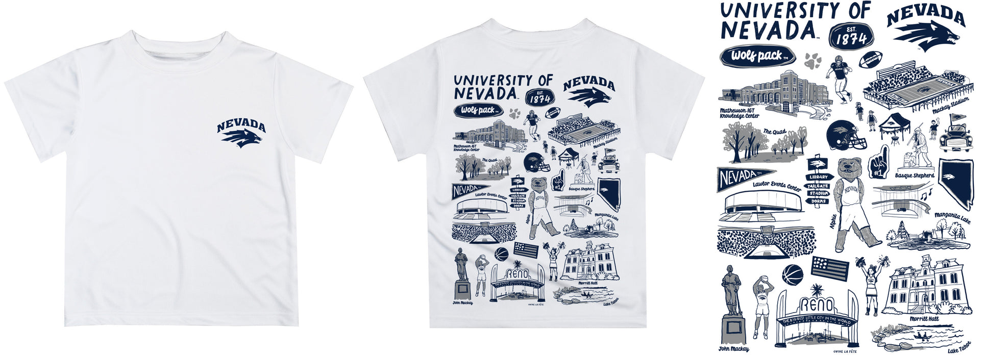 University of Nevada Reno Wolfpack Hand Sketched Vive La Fete Impressions Artwork Boys Gray Short Sleeve Tee Shirt - Vive La Fête - Online Apparel Store