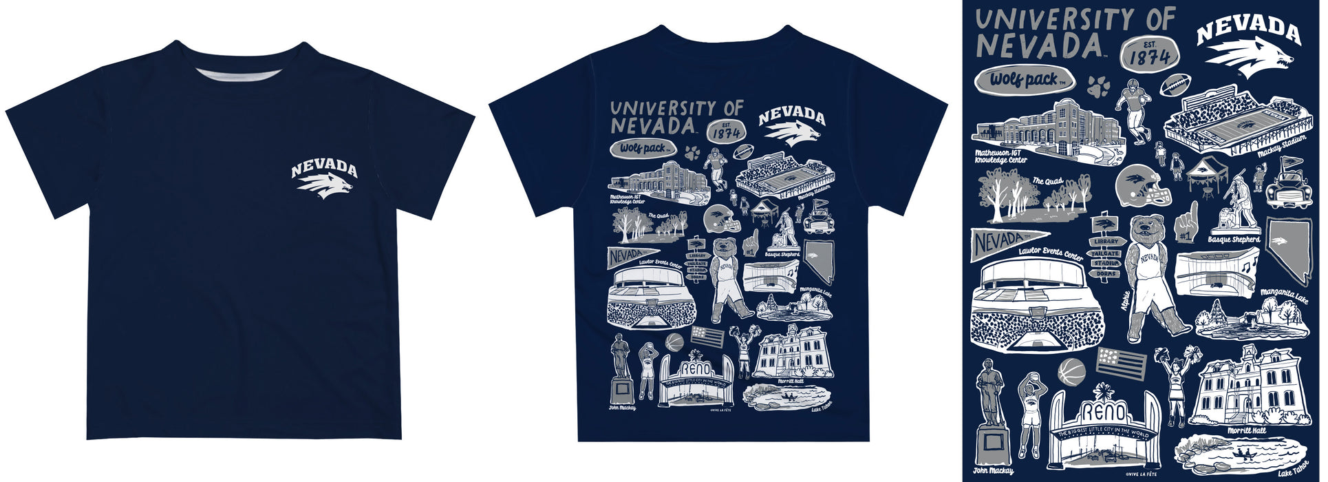 University of Nevada Reno Wolfpack Hand Sketched Vive La Fete Impressions Artwork Boys Gray Short Sleeve Tee Shirt - Vive La Fête - Online Apparel Store