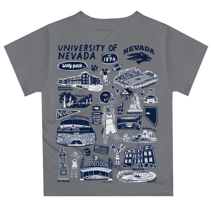 University of Nevada Reno Wolfpack Hand Sketched Vive La Fete Impressions Artwork Boys Gray Short Sleeve Tee Shirt - Vive La Fête - Online Apparel Store
