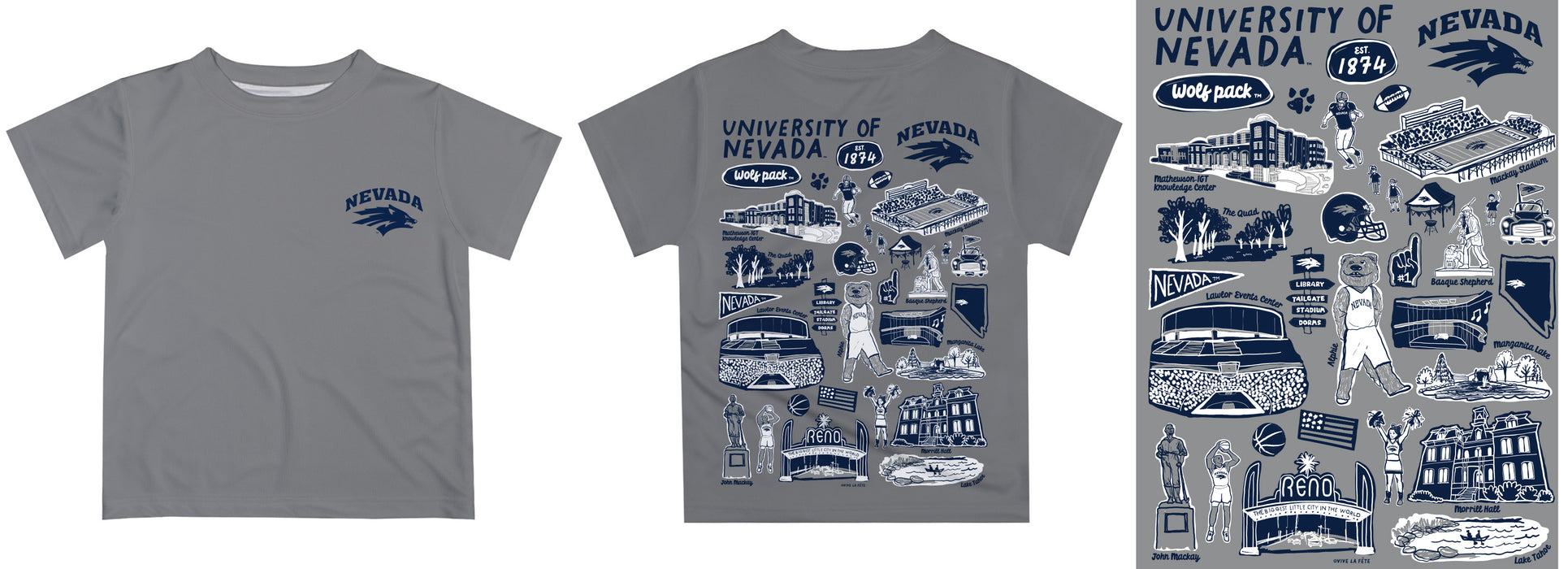 University of Nevada Reno Wolfpack Hand Sketched Vive La Fete Impressions Artwork Boys Gray Short Sleeve Tee Shirt - Vive La Fête - Online Apparel Store