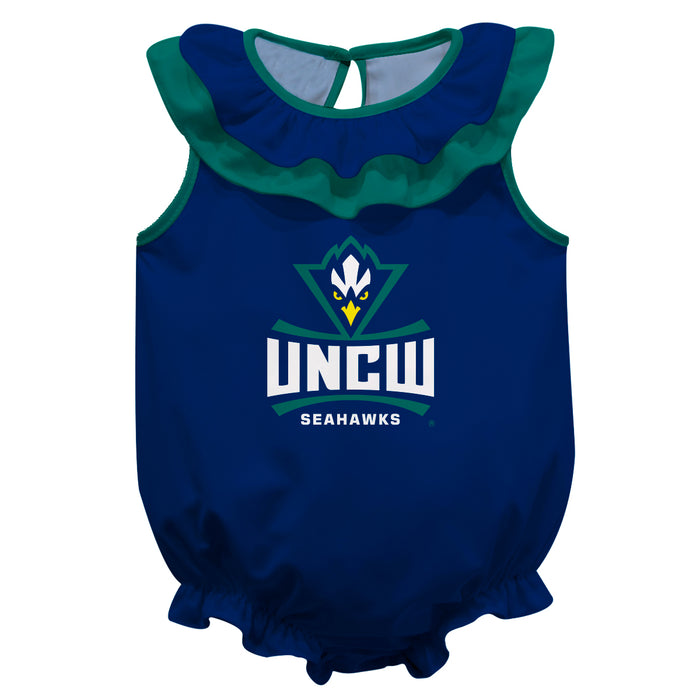 University of North Carolina Seahawks UNCW Navy Sleeveless Ruffle Onesie Logo Bodysuit by Vive La Fete
