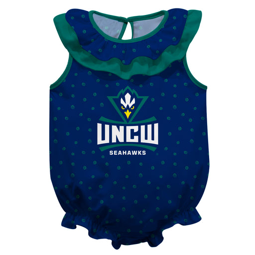 UNC Wilmington Seahawks UNCW Swirls Navy Sleeveless Ruffle Onesie Logo Bodysuit