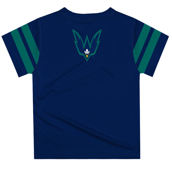 UNC Wilmington Seahawks UNCW Vive La Fete Boys Game Day Navy Short Sleeve Tee with Stripes on Sleeves - Vive La Fête - Online Apparel Store