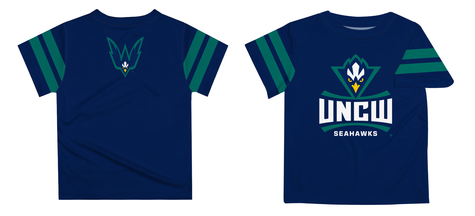 UNC Wilmington Seahawks UNCW Vive La Fete Boys Game Day Navy Short Sleeve Tee with Stripes on Sleeves - Vive La Fête - Online Apparel Store
