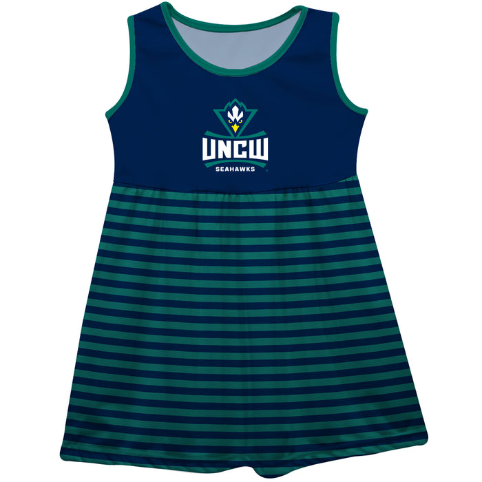 University of North Carolina Seahawks UNCW Navy and Teal Sleeveless Tank Dress with Stripes on Skirt by Vive La Fete
