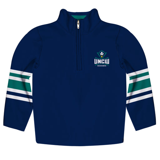 UNC Wilmington Seahawks UNCW Vive La Fete Game Day Navy Quarter Zip Pullover Stripes on Sleeves