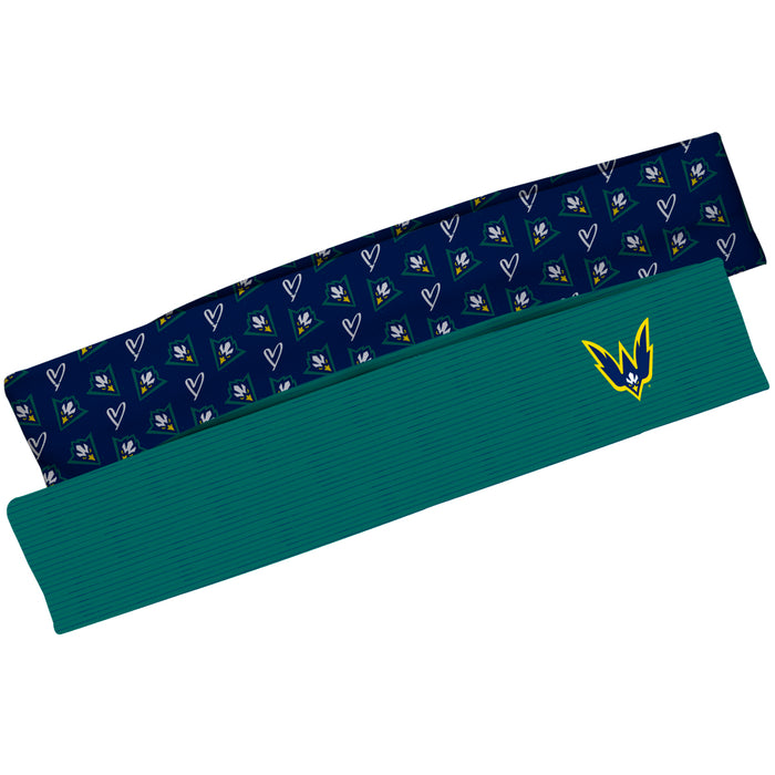 UNC Wilmington Seahawks UNCW Vive La Fete Girls Women Set of 2 Stretch Headbands Repeat Logo Blue and Logo Teal