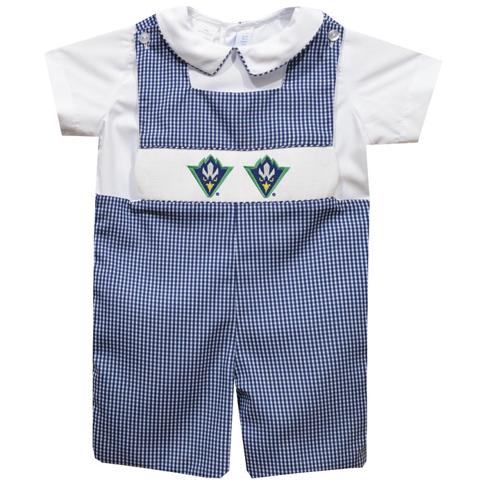UNC Wilmington Seahawks UNCW Smocked Navy Gingham Jon Jon And Short Sleeve White Shirt