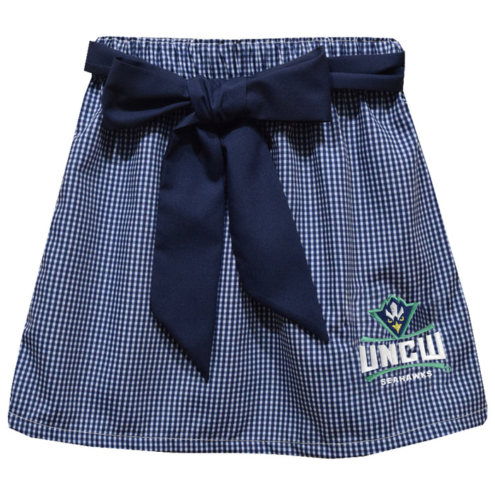 University of North Carolina Seahawks UNCW Embroidered Navy Gingham Skirt With Sash