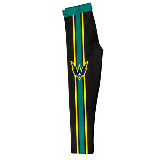 University of North Carolina Seahawks UNCW Vive La Fete Girls Game Day Black with Teal Stripes Leggings Tights