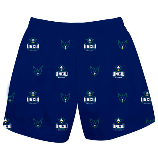UNC Wilmington Seahawks Vive La Fete Boys Game Day All Over Logo Elastic Waist Classic Play Blue Pull On Short