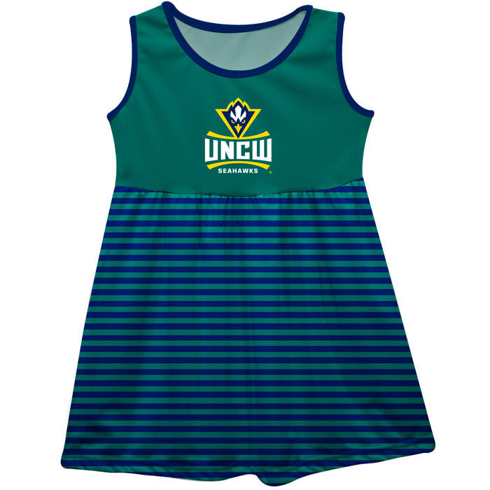UNC Wilmington Seahawks UNCW Vive La Fete Girls Game Day Sleeveless Tank Dress Solid Teal Logo Stripes on Skirt