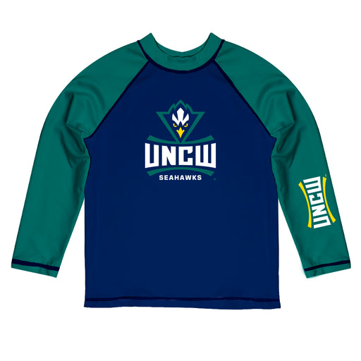 UNC Wilmington Seahawks UNCW Vive La Fete Blue and Teal Long Sleeve Raglan Rashguard