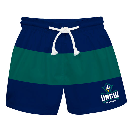 UNC Wilmington Seahawks UNCW Vive La Fete Blue Teal Stripes Swimtrunks V2
