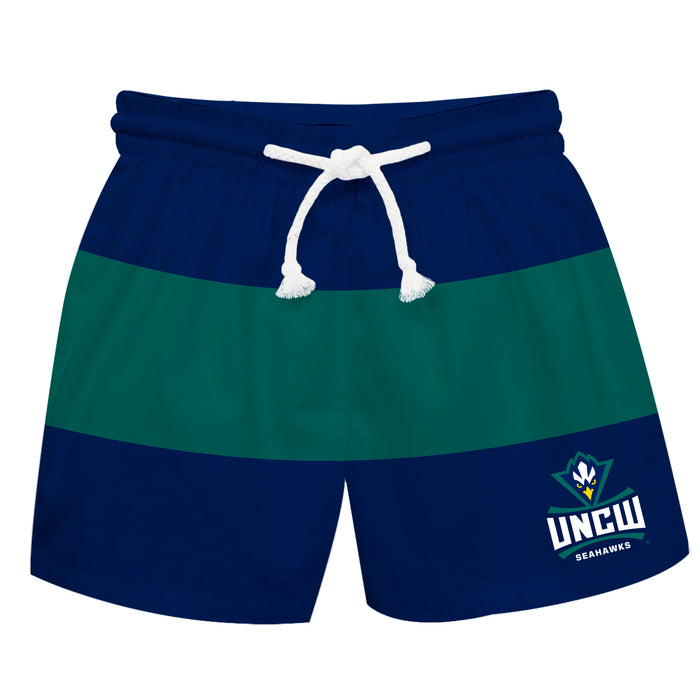UNC Wilmington Seahawks UNCW Vive La Fete Blue Teal Stripes Swimtrunks V2