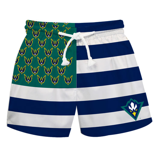 UNC Wilmington Seahawks UNCW Vive La Fete Game Day Blue White Teal Flag Swimtrunks V1
