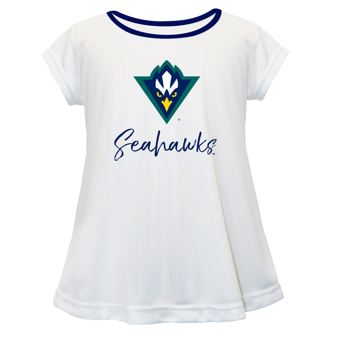 UNC Wilmington Seahawks UNCW Vive La Fete Girls Game Day Short Sleeve White Top with School Logo and Name