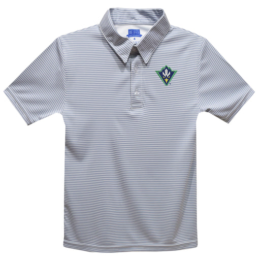 University of North Carolina Seahawks UNCW Embroidered Gray Stripes Short Sleeve Polo Box Shirt