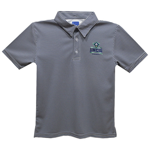 University of North Carolina Seahawks UNCW Embroidered Navy Stripes Short Sleeve Polo Box Shirt