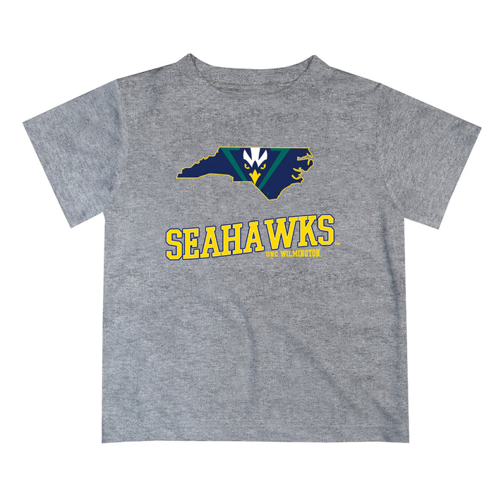UNC Wilmington Seahawks UNCW Vive La Fete State Map Heather Gray Short Sleeve Tee Shirt