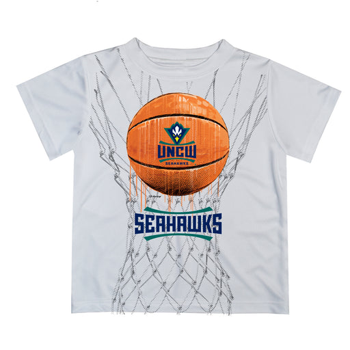 UNC Wilmington Seahawks UNCW Original Dripping Basketball White T-Shirt by Vive La Fete