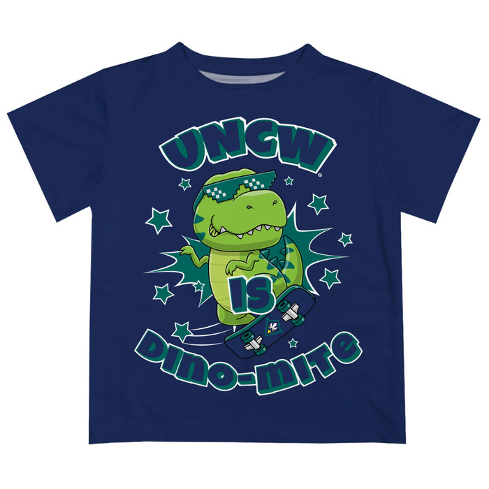 University of North Carolina Seahawks UNCW Vive La Fete Dino-Mite Boys Game Day Blue Short Sleeve Tee