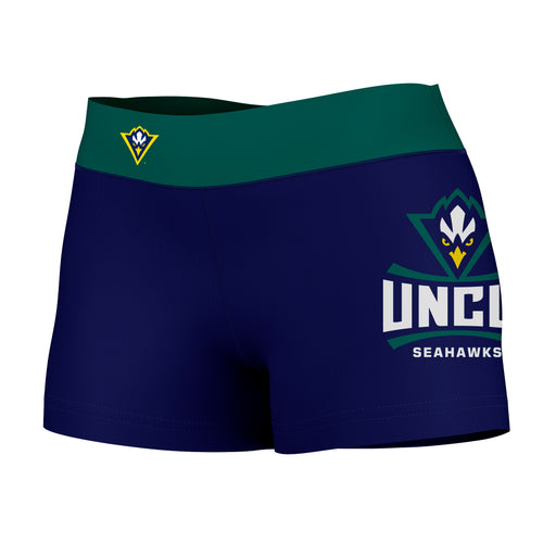UNC Wilmington Seahawks UNCW  Logo on Thigh & Waistband Blue Teal Women Yoga Booty Workout Shorts 3.75 Inseam