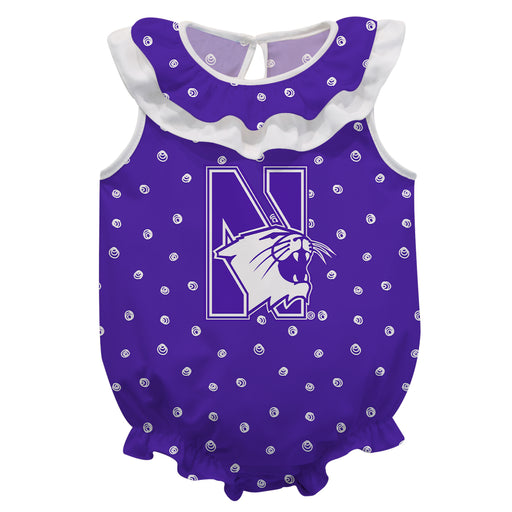 Northwestern University Wildcats Swirls Purple Sleeveless Ruffle Onesie Logo Bodysuit
