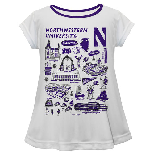 Northwestern Wildcats Hand Sketched Vive La Fete Impressions Artwork White Short Sleeve Top