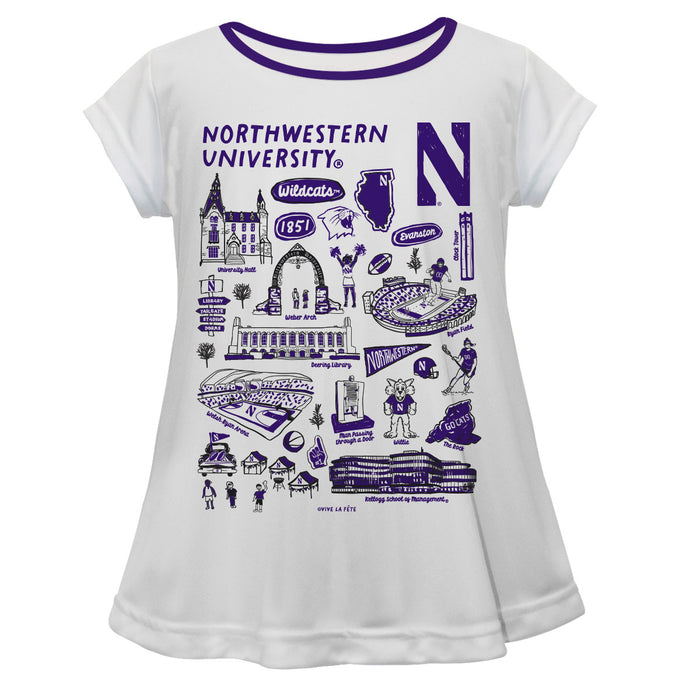 Northwestern Wildcats Hand Sketched Vive La Fete Impressions Artwork White Short Sleeve Top