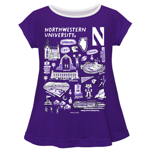 Northwestern University Wildcats Hand Sketched Vive La Fete Impressions Artwork Purple Short Sleeve Top