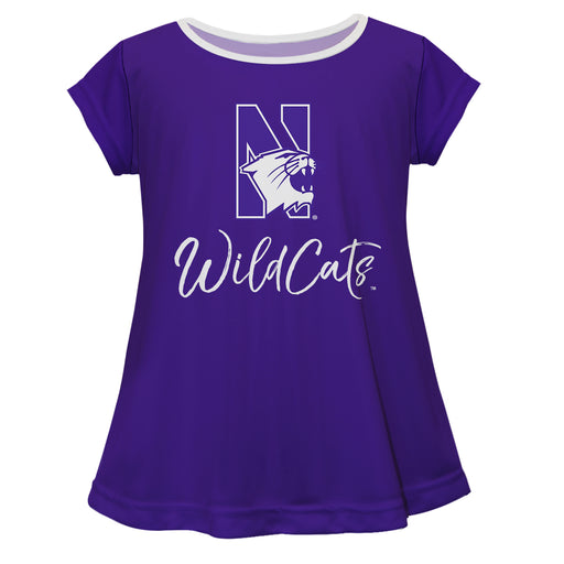 Northwestern University Wildcats Vive La Fete Girls Game Day Short Sleeve Purple Top with School Logo and Name