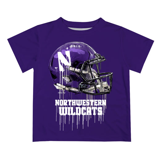 Northwestern University Wildcats Original Dripping Football Helmet Purple T-Shirt by Vive La Fete